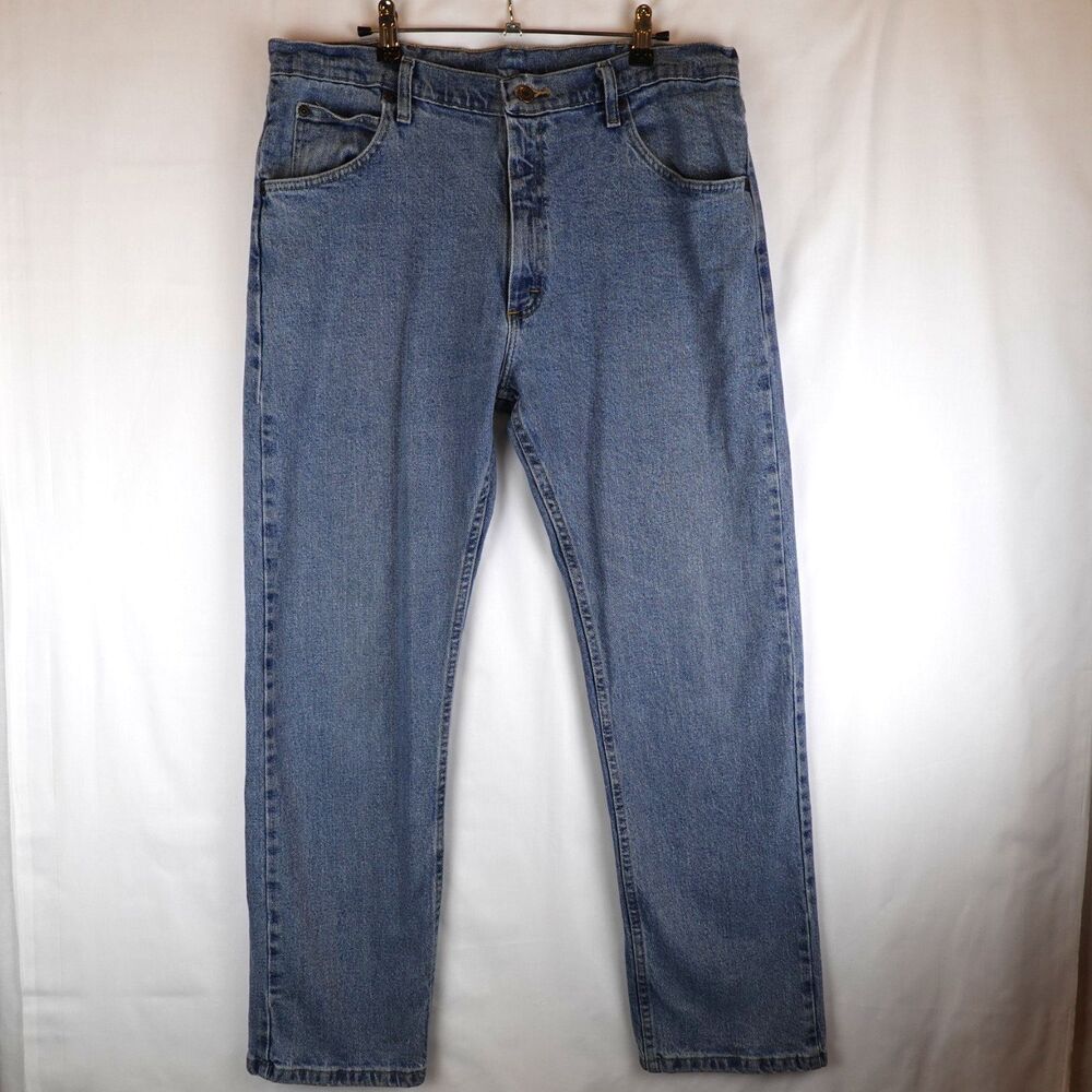 Wrangler 1096FXVDB Men’s Jeans 36x30 Stretch Regular Fit Blue Straight Leg Red T
